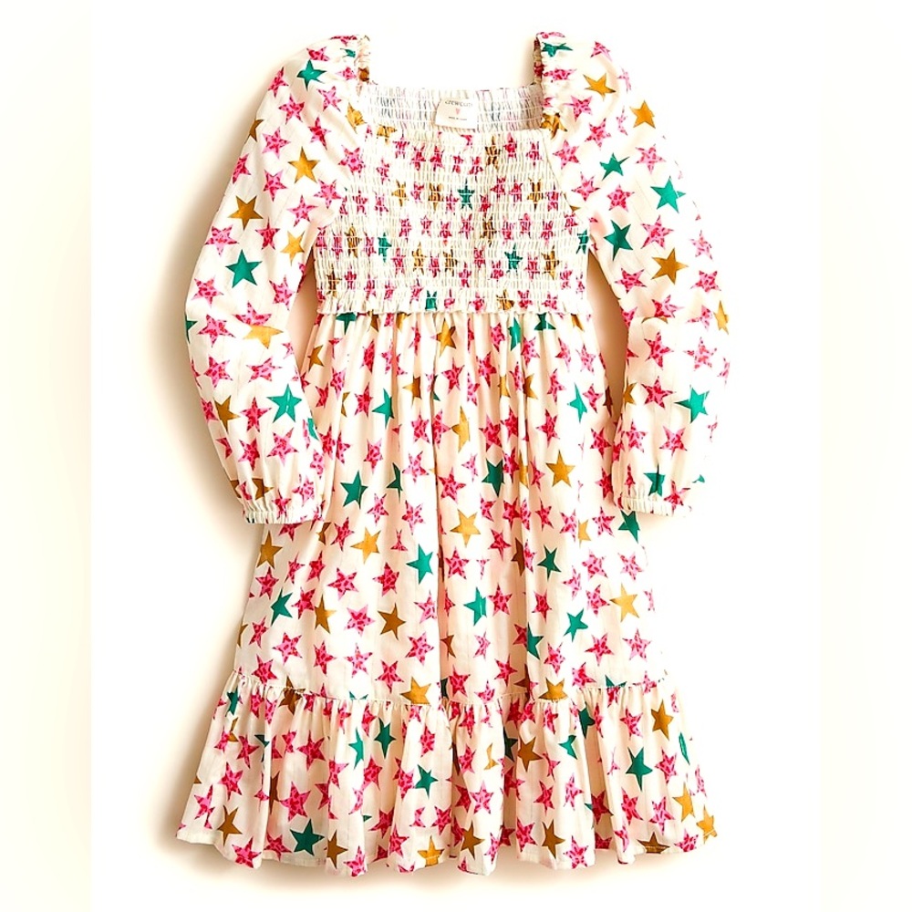 J.Crew Crewcuts Girls' Long Puff-sleeve Dress in Sparkle Stars Size 8